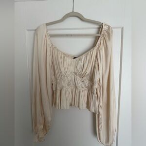 Lulus Satin Ruched Long Sleeve Top
